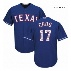 Mens Majestic Texas Rangers 17 Shin Soo Choo Authentic Royal Blue Team Logo Fashion Cool Base MLB Jersey