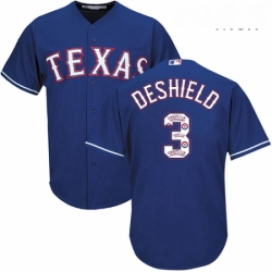 Mens Majestic Texas Rangers 3 Delino DeShields Authentic Royal Blue Team Logo Fashion Cool Base MLB Jersey