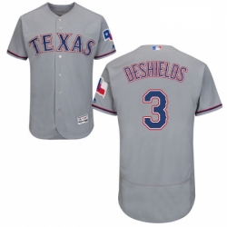 Mens Majestic Texas Rangers 3 Delino DeShields Grey Road Flex Base Authentic Collection MLB Jersey