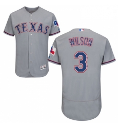 Mens Majestic Texas Rangers 3 Russell Wilson Grey Road Flex Base Authentic Collection MLB Jersey
