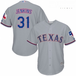 Mens Majestic Texas Rangers 31 Ferguson Jenkins Replica Grey Road Cool Base MLB Jersey
