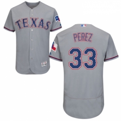 Mens Majestic Texas Rangers 33 Martin Perez Grey Road Flex Base Authentic Collection MLB Jersey