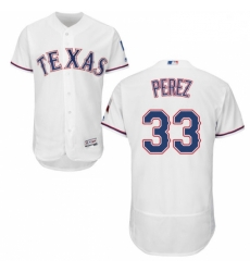 Mens Majestic Texas Rangers 33 Martin Perez White Home Flex Base Authentic Collection MLB Jersey