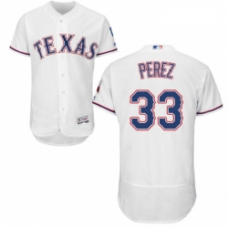 Mens Majestic Texas Rangers 33 Martin Perez White Home Flex Base Authentic Collection MLB Jersey