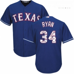 Mens Majestic Texas Rangers 34 Nolan Ryan Authentic Royal Blue Team Logo Fashion Cool Base MLB Jersey