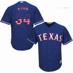 Mens Majestic Texas Rangers 34 Nolan Ryan Authentic Royal Blue USA Flag Fashion MLB Jersey