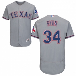 Mens Majestic Texas Rangers 34 Nolan Ryan Grey Road Flex Base Authentic Collection MLB Jersey