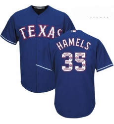 Mens Majestic Texas Rangers 35 Cole Hamels Authentic Royal Blue Team Logo Fashion Cool Base MLB Jersey