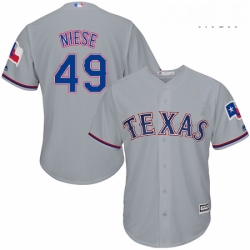 Mens Majestic Texas Rangers 49 Jon Niese Replica Grey Road Cool Base MLB Jersey 