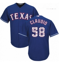 Mens Majestic Texas Rangers 58 Alex Claudio Authentic Royal Blue Team Logo Fashion Cool Base MLB Jersey 