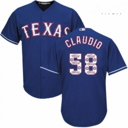 Mens Majestic Texas Rangers 58 Alex Claudio Authentic Royal Blue Team Logo Fashion Cool Base MLB Jersey 