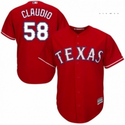 Mens Majestic Texas Rangers 58 Alex Claudio Replica Red Alternate Cool Base MLB Jersey 