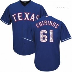 Mens Majestic Texas Rangers 61 Robinson Chirinos Authentic Royal Blue Team Logo Fashion Cool Base MLB Jersey 