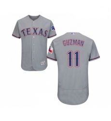Mens Texas Rangers 11 Ronald Guzman Grey Road Flex Base Authentic Collection Baseball Jersey