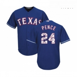 Mens Texas Rangers 24 Hunter Pence Authentic Royal Blue Team Logo Fashion Cool Base Baseball Jersey 
