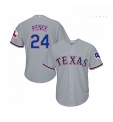 Mens Texas Rangers 24 Hunter Pence Replica Grey Road Cool Base Baseball Jersey 