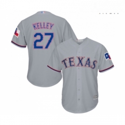 Mens Texas Rangers 27 Shawn Kelley Replica Grey Road Cool Base Baseball Jersey 