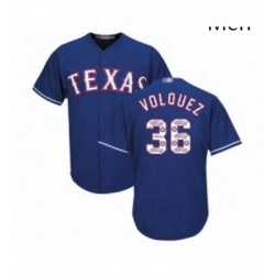 Mens Texas Rangers 36 Edinson Volquez Authentic Royal Blue Team Logo Fashion Cool Base Baseball Jersey 