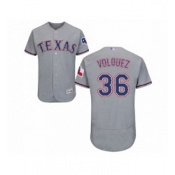 Mens Texas Rangers 36 Edinson Volquez Grey Road Flex Base Authentic Collection Baseball Jersey