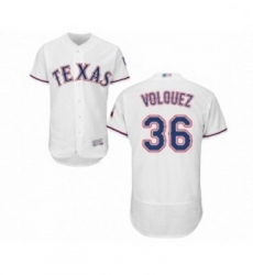 Mens Texas Rangers 36 Edinson Volquez White Home Flex Base Authentic Collection Baseball Jersey