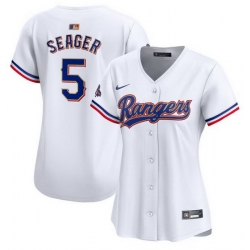 Women Texas Rangers 5 Corey Seager White 2024 Gold Collection Stitched Baseball Jersey