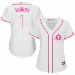 Womens Majestic Texas Rangers 1 Elvis Andrus Replica White Fashion Cool Base MLB Jersey