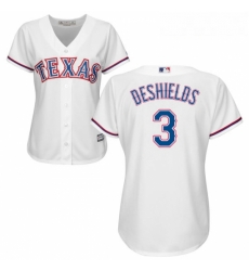 Womens Majestic Texas Rangers 3 Delino DeShields Replica White Home Cool Base MLB Jersey