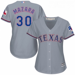 Womens Majestic Texas Rangers 30 Nomar Mazara Replica Grey Road Cool Base MLB Jersey