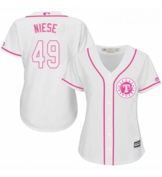 Womens Majestic Texas Rangers 49 Jon Niese Replica White Fashion Cool Base MLB Jersey 