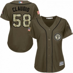 Womens Majestic Texas Rangers 58 Alex Claudio Authentic Green Salute to Service MLB Jersey 