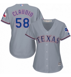 Womens Majestic Texas Rangers 58 Alex Claudio Authentic Grey Road Cool Base MLB Jersey 