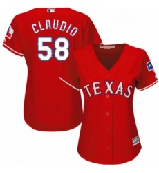 Womens Majestic Texas Rangers 58 Alex Claudio Authentic Red Alternate Cool Base MLB Jersey 