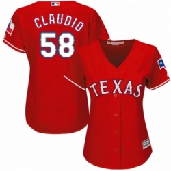 Womens Majestic Texas Rangers 58 Alex Claudio Authentic Red Alternate Cool Base MLB Jersey 