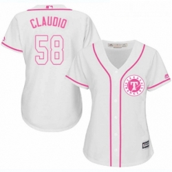 Womens Majestic Texas Rangers 58 Alex Claudio Authentic White Fashion Cool Base MLB Jersey 