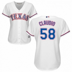 Womens Majestic Texas Rangers 58 Alex Claudio Replica White Home Cool Base MLB Jersey 