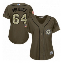 Womens Majestic Texas Rangers 64 Edinson Volquez Authentic Green Salute to Service MLB Jersey 