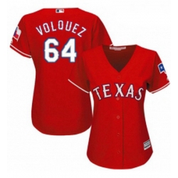 Womens Majestic Texas Rangers 64 Edinson Volquez Authentic Red Alternate Cool Base MLB Jersey 
