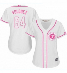 Womens Majestic Texas Rangers 64 Edinson Volquez Authentic White Fashion Cool Base MLB Jersey 