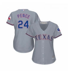 Womens Texas Rangers 24 Hunter Pence Replica Grey Road Cool Base Baseball Jersey 