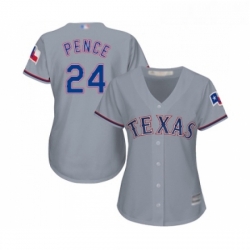 Womens Texas Rangers 24 Hunter Pence Replica Grey Road Cool Base Baseball Jersey 