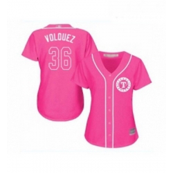 Womens Texas Rangers 36 Edinson Volquez Replica Pink Fashion Cool Base Baseball Jersey 
