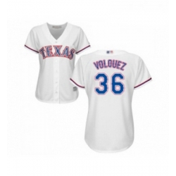 Womens Texas Rangers 36 Edinson Volquez Replica White Home Cool Base Baseball Jersey 
