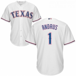 Youth Majestic Texas Rangers 1 Elvis Andrus Authentic White Home Cool Base MLB Jersey