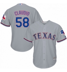 Youth Majestic Texas Rangers 58 Alex Claudio Authentic Grey Road Cool Base MLB Jersey 