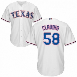 Youth Majestic Texas Rangers 58 Alex Claudio Replica White Home Cool Base MLB Jersey 