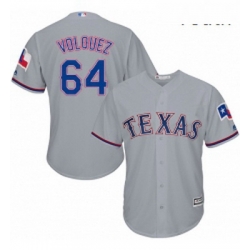 Youth Majestic Texas Rangers 64 Edinson Volquez Authentic Grey Road Cool Base MLB Jersey 