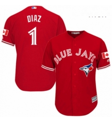 Mens Majestic Toronto Blue Jays 1 Aledmys Diaz Replica Scarlet Alternate Cool Base MLB Jersey 