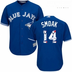 Mens Majestic Toronto Blue Jays 14 Justin Smoak Authentic Blue Team Logo Fashion MLB Jersey
