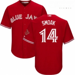Mens Majestic Toronto Blue Jays 14 Justin Smoak Replica Scarlet Alternate Cool Base MLB Jersey