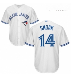 Mens Majestic Toronto Blue Jays 14 Justin Smoak Replica White Home MLB Jersey